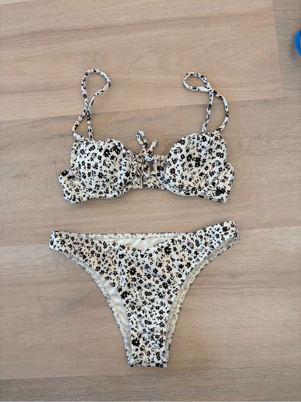 Volcom Cream and Black Floral Bikini Set